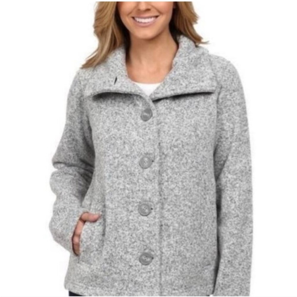 Patagonia Gray Heather High Neck Side Pockets Button Down Fleece Lined Jacket